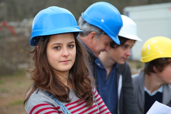 Portrait of teenager with security helmet