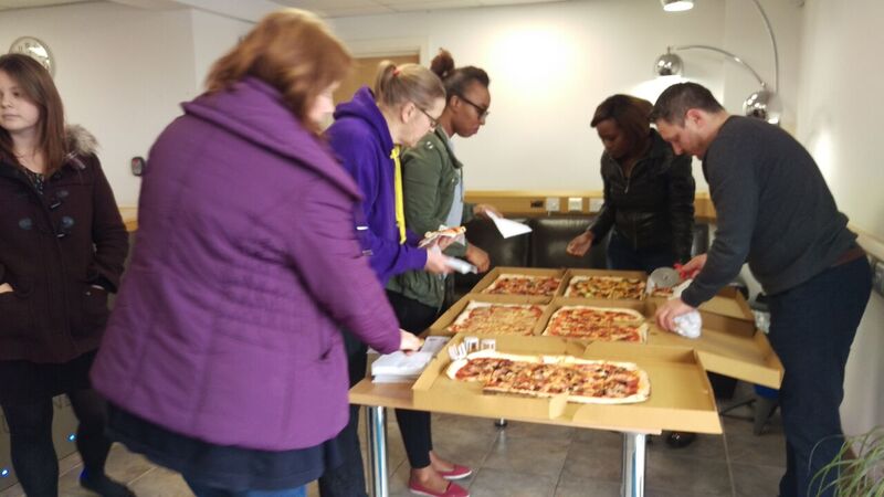 Bucks Biz clients tuck into pizza from Affamato at the Bletchley Business Campus, Milton Keynes