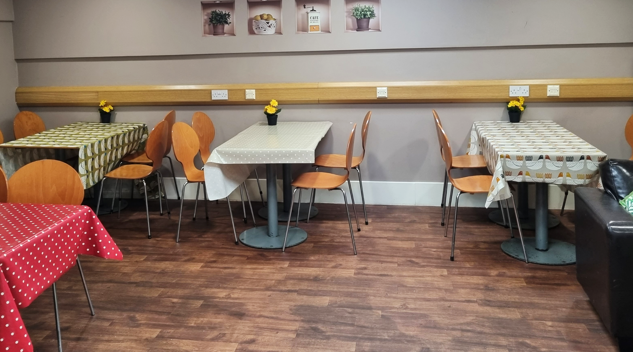 Front facing cafe with seating area